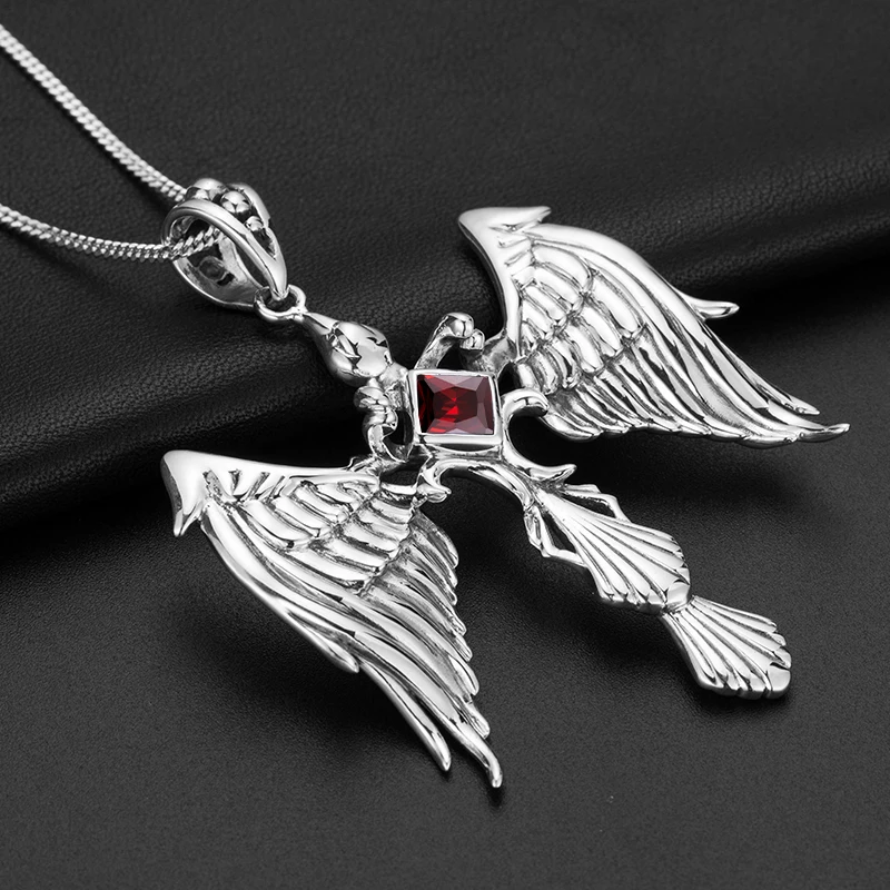 

New Silver Pendant Women Vintage Noble Gothic Pendant Inlay Red Garnet Gemstone European Royal Fine Jewelry Christmas party Gift