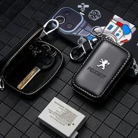 1pc leather keychain unisex car logo key bag multifunction key case wallet for peugeot 107 108 206 207 308 307 407 508 2008 3008