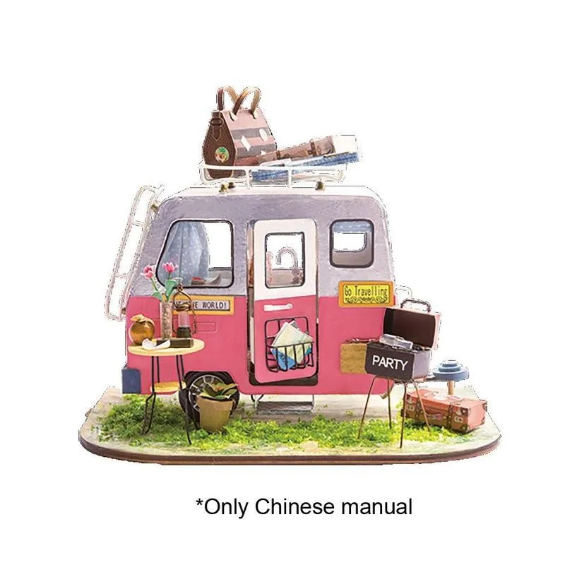 

Diy Happy Camper With Furniture Children Adult Miniature Wooden Doll House Model Building Kits Dollhouse Toys