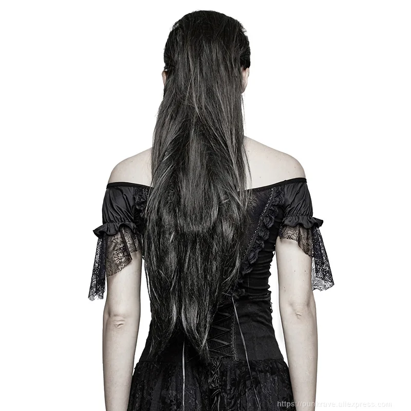 Панк рейв Готический женский s кружева сексуальные с коротким рукавом черные