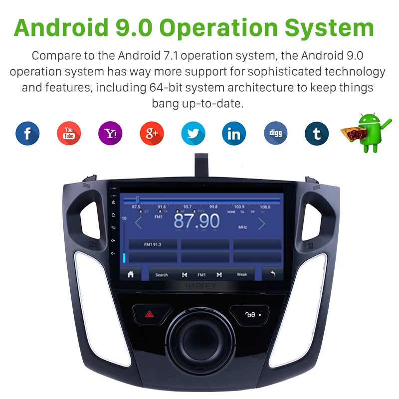 Harfey автомобильный Navi Android8.1 GPS 9 &quotHD стерео для Ford Focus 2011 2012 2015 поддержка OBD2 DVR SWC