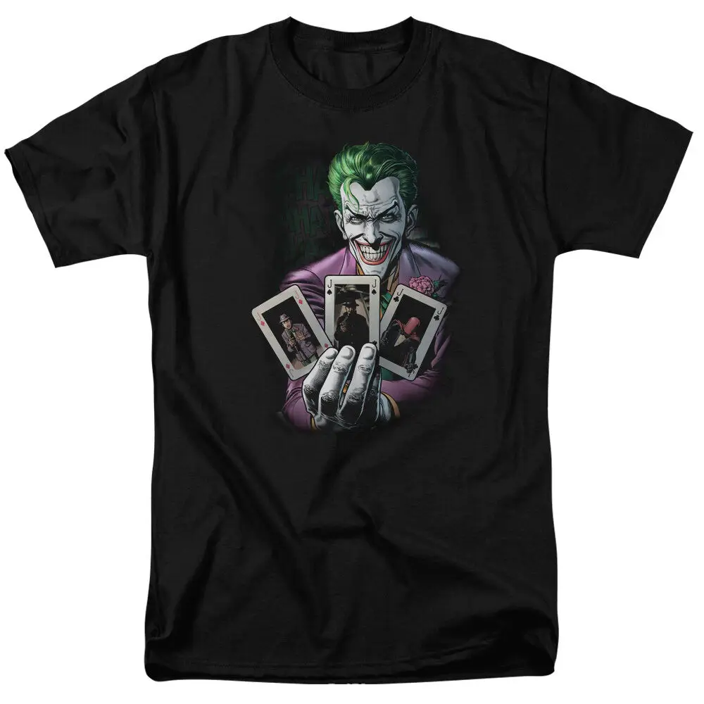 

Joker Comic Holding 3 OF A KIND Jack Cards Villains Adult T-Shirt Cotton O-Neck Short Sleeve Men's T Shirt New Size S-3XL