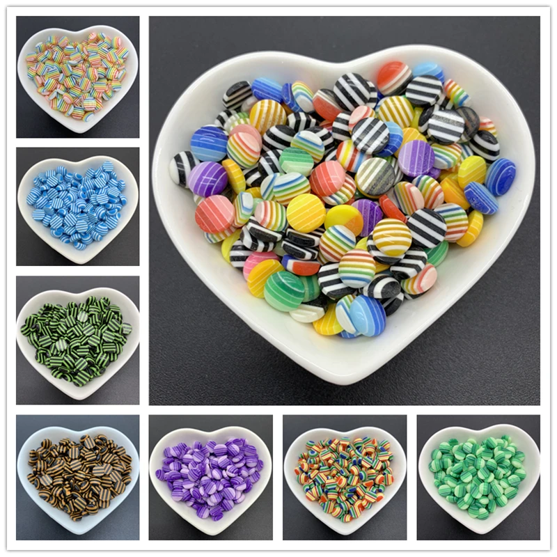 Полукруглые бусины из смолы 50 шт./лот 8 мм полосатые с плоской задней стороной для