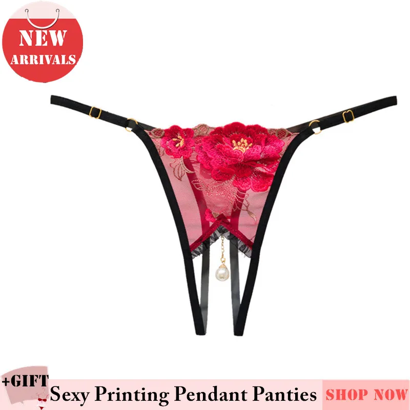 

Sexy Panties Pendant Embroidered underwear lace temptation thong Hollow G-String Erotic For Women Bikini adjustable Panties New