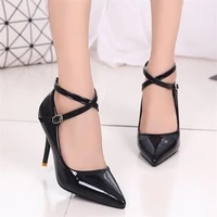 cross cut outs buckle stiletto heels shoes woman new sexy pointed high heels women pumps party shoes redwhite high heel shoes
