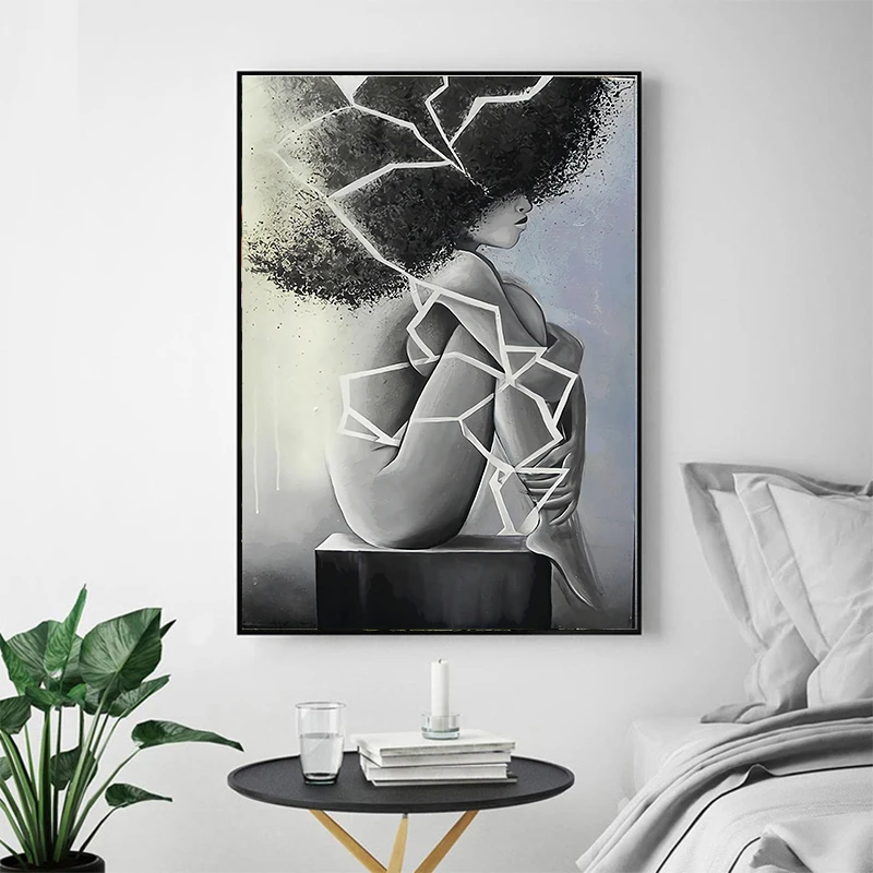 Черно белые абстрактные женские печатные и постеры настенные художественные