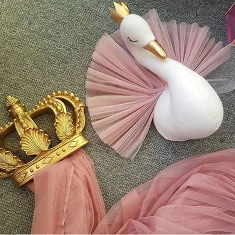 

Baby Girl Room Plush Animal Head Swan Flamingo Wall Decoration Baby Stuffed Toys Girls Bedroom Accessories Decor Kids Child Gift