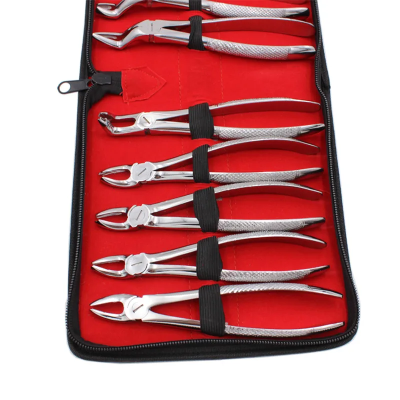 10pcs/set Adult Tooth Extracting Forceps Pliers for Adults with Toolkits Dental Surgical Extraction Instrument for Dental Clini