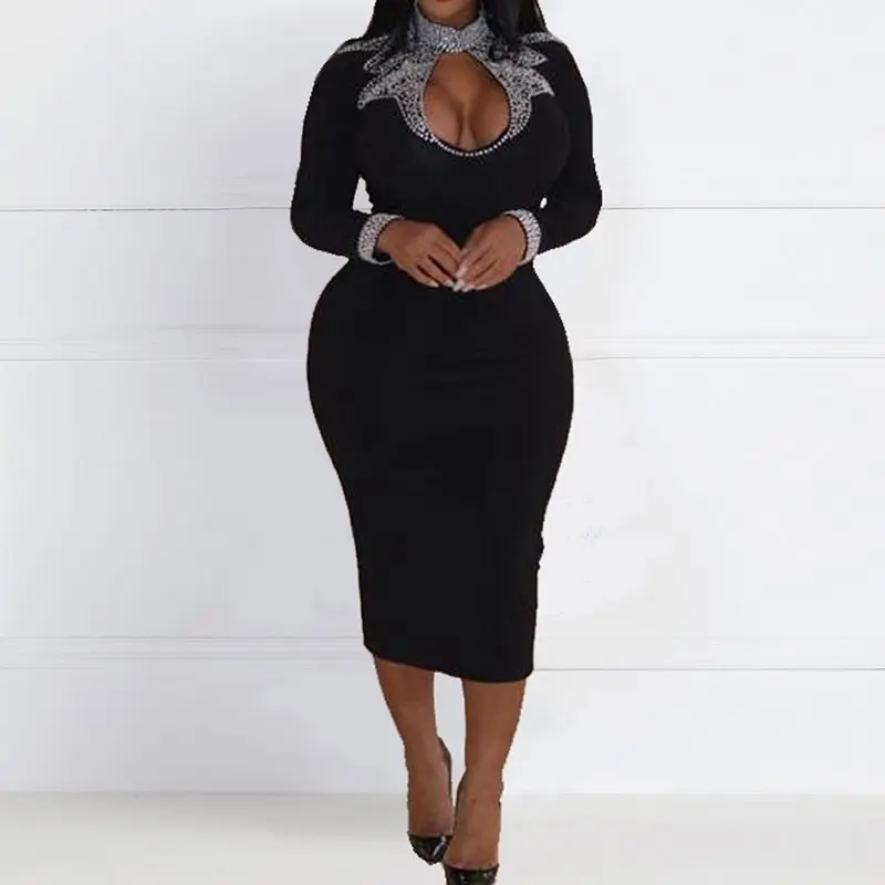 Сексуальные вечерние женские платья с блестками лоскутные до середины икры