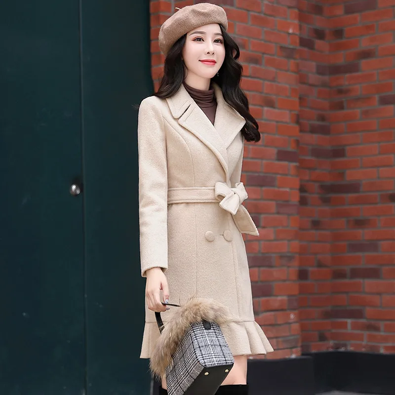 Шерстяное пальто для женщин 2019 осенне-зимнее новое однотонное розовое синее