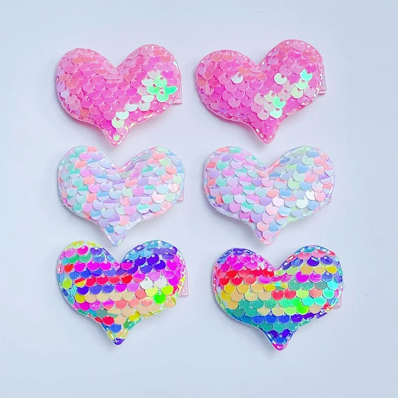 

24Sets Fashion Sequin Gradient Rainbow Color Cartoon Barrettes Glitter Heart Hair Clips Boutique Hair Accessories Headwear