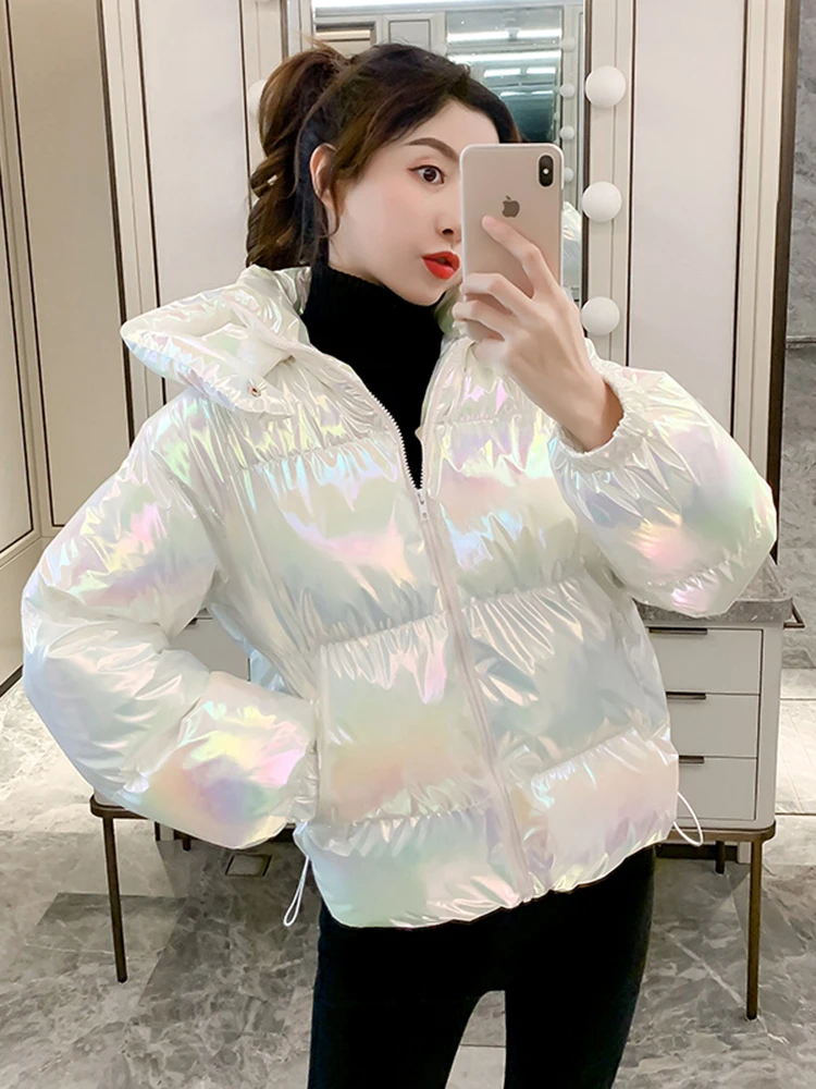 

New winter burst bright down cotton jacket short colorful cotton jacket loose bread clothing women's clothing