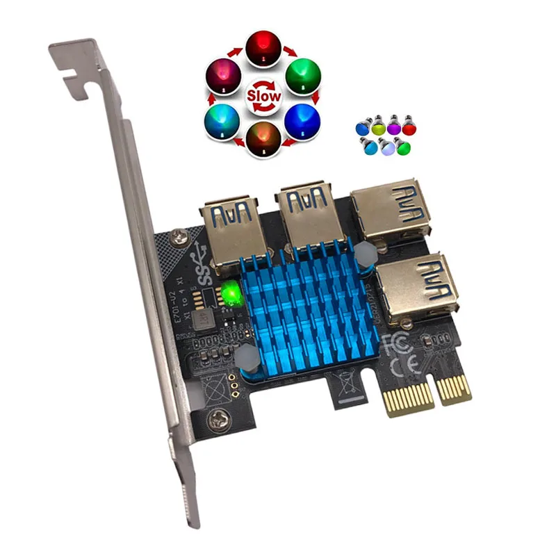 Плата расширения PCIE 1-4 светодиодная Золотая USB 3 0 усилитель концентратор PCI Express X1