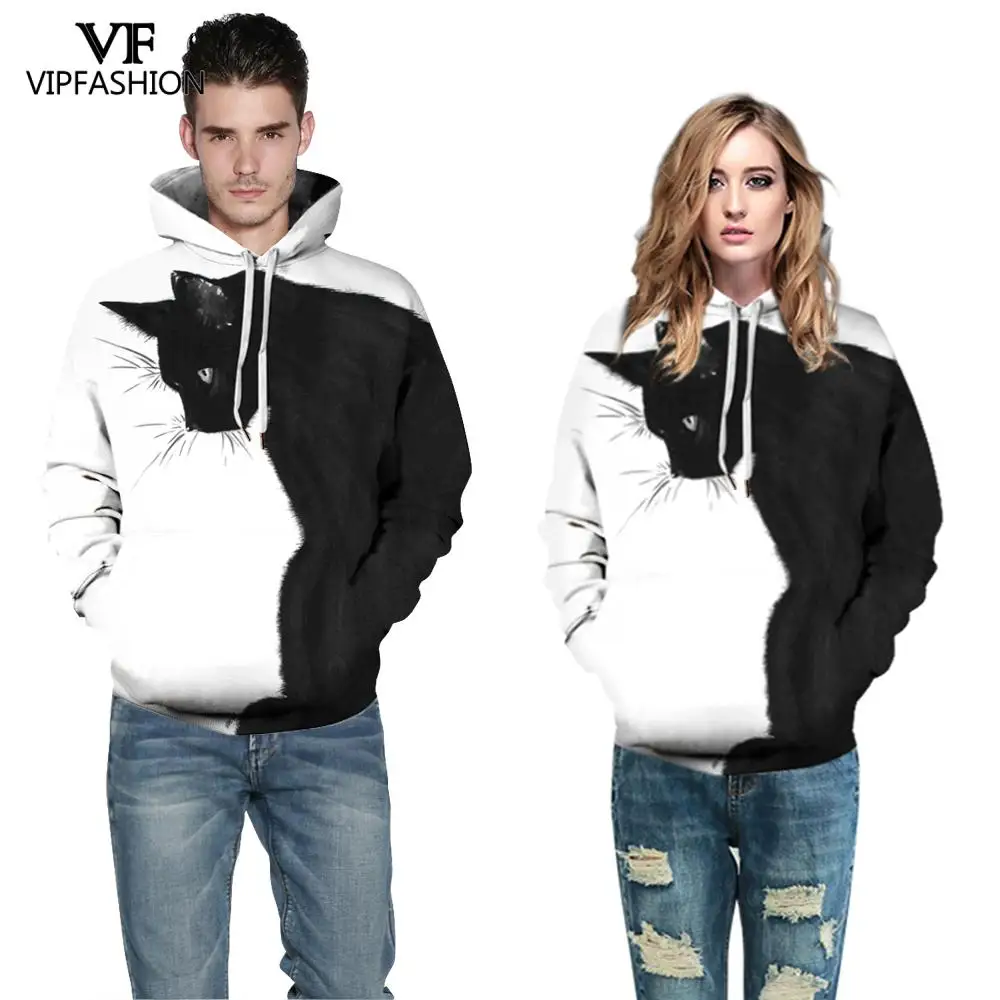 Мужские толстовки с длинным рукавом и капюшоном VIP FASNHION 2019 черно белый