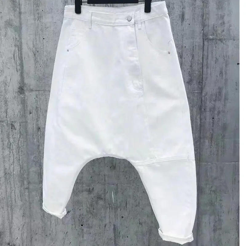 Women Low Drop Crotch baggy Loose Jeans black White Cowboy Cross-pants Streetwear dance Harem trousers Harajuku Denim Jogger
