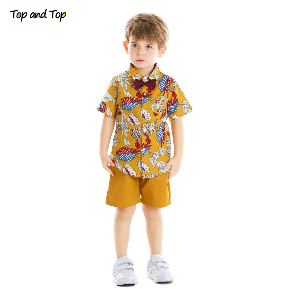Комплект одежды для мальчиков рубашка с галстуком-бабочкой и шорты топ цветочным