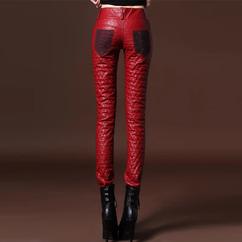 Брюки карандаш из искусственной кожи тонкие утепленные женские брюки повседневные кожаные с хлопковой