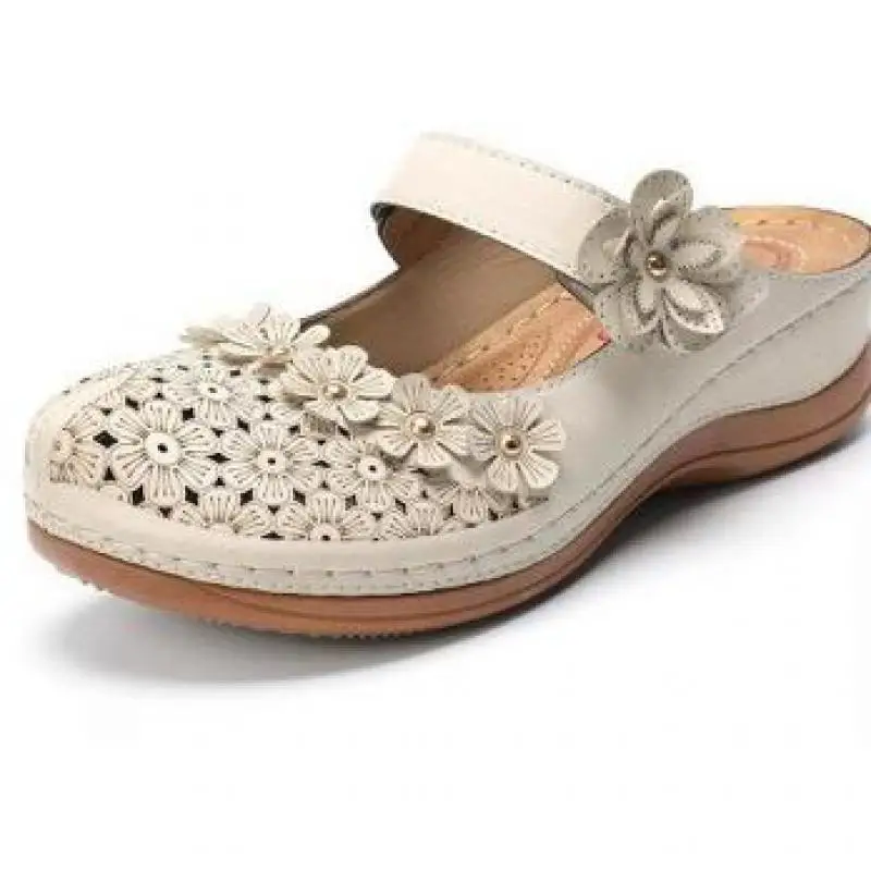 Women's Sandals 2020 Summer Handmade Ladies Shoes Leather Floral Sandals Women Flats Retro Style Shoes Woman Soft Bottom slipper