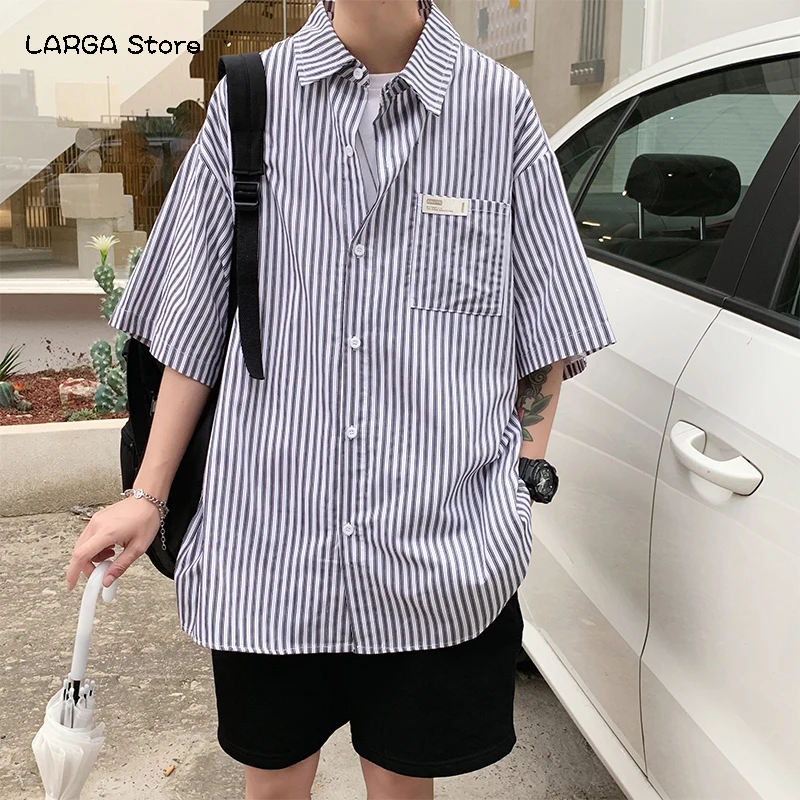 Кресло качалка k летняя рубашка в полоску для мужчин Корейском стиле Модная ins