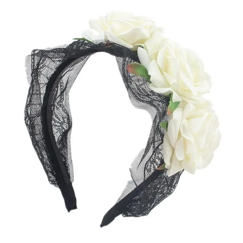 Женский готический обруч для волос имитация цветка розы черный кружевной