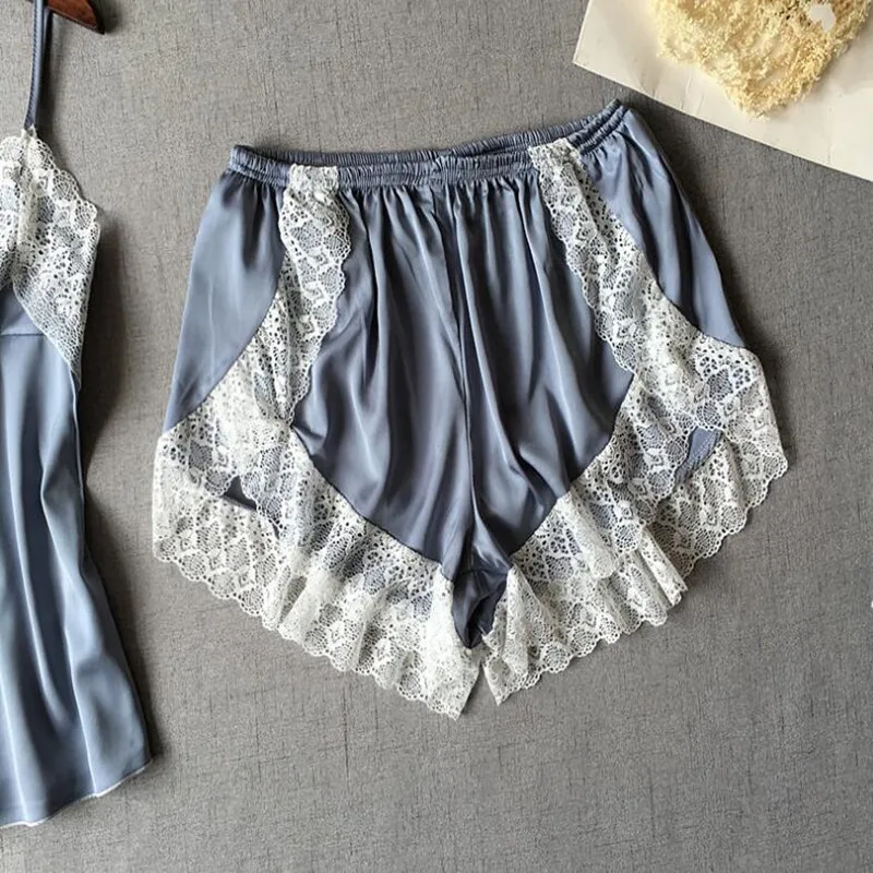 

New Pajamas Sets Sexy Lace Pyjamas For Women V-neck Pijama Femme Summer Sleepwear Satin Nightwear Lingerie Female Underwear 2020