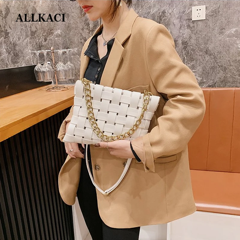 

Weave Designer Crossbody Bags For Women 2020 PU Leather Luxury Solid Color Shoulder Handbags Chain Crossbody messenger Bag 50