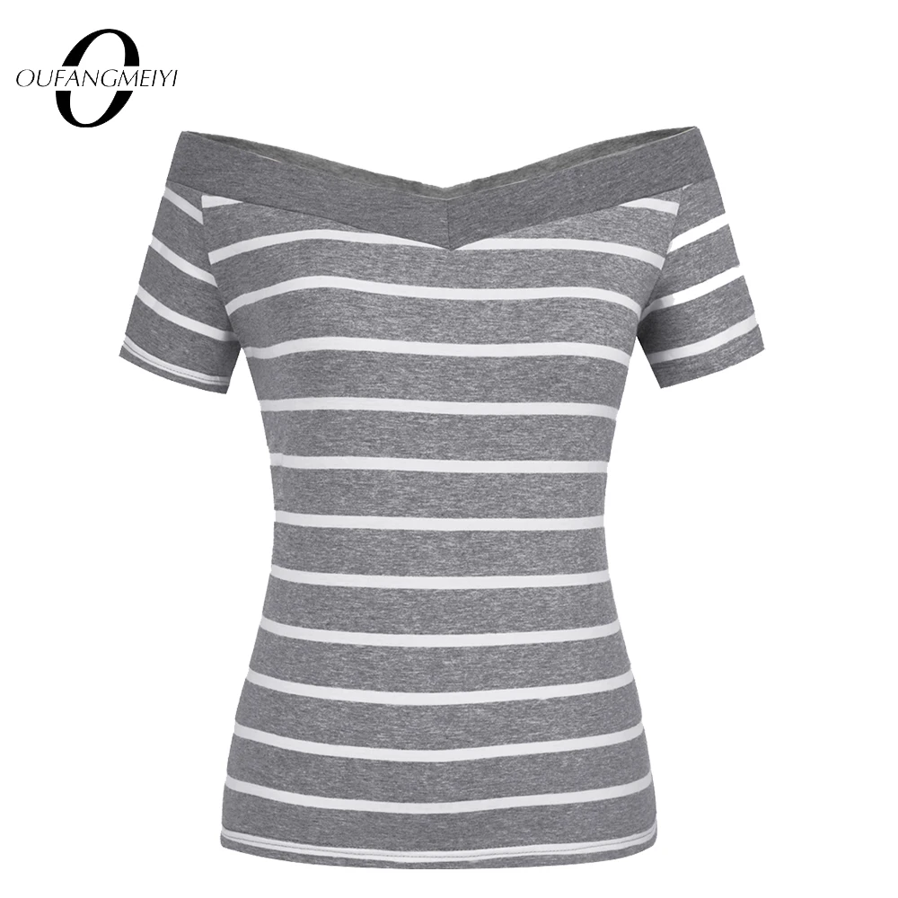 Женская футболка с открытыми плечами элегантная Летняя Повседневная в полоску