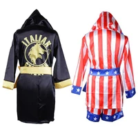 rocky balboa boxing costume kids boxer robe movie apollo rocky cosplay italian stallion american flag bathrobe boxer shorts set