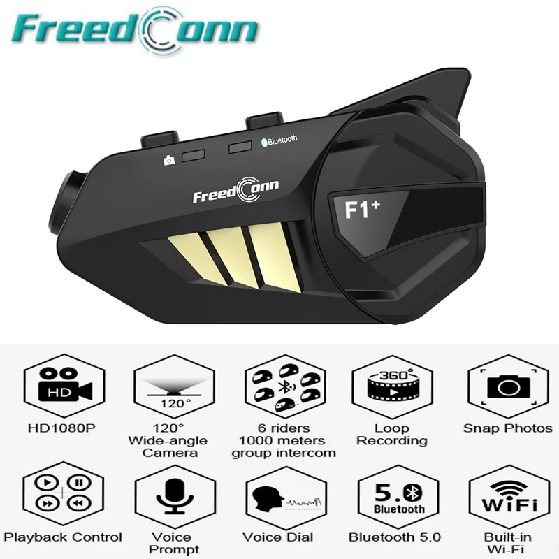 

Bluetooth-видеорегистратор Freedconn F1 Plus, 1000 м, HD 1080P, Wi-Fi