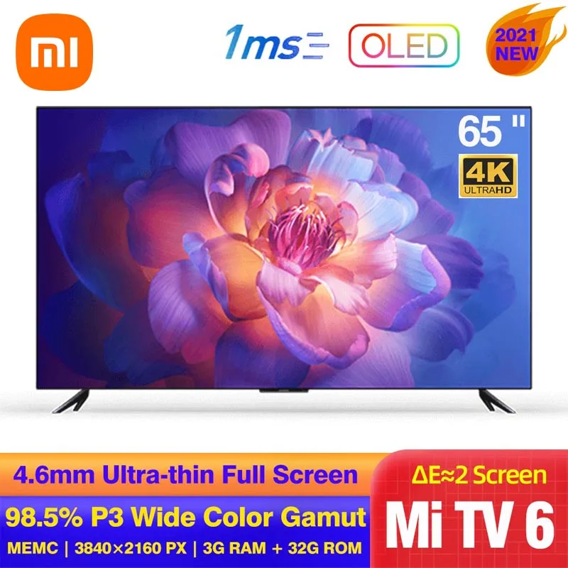Смарт ТВ Xiaomi Mi Smart TV 6 65 дюймовый OLED смарт Android HDR 4K экран 3 ГБ ОЗУ 32 Гб ПЗУ Wi Fi Bluetooth