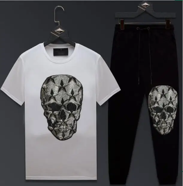 

Casual Tracksuit Men 2 Pieces Sets Hot drill short Sleeve Men's Clothes Suit Hombre 4XL