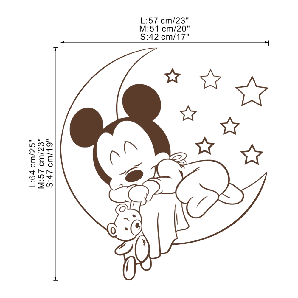 Disney Микки Мышь луны и звезд виниловые наклейки на стены хорошего сна Стикеры для