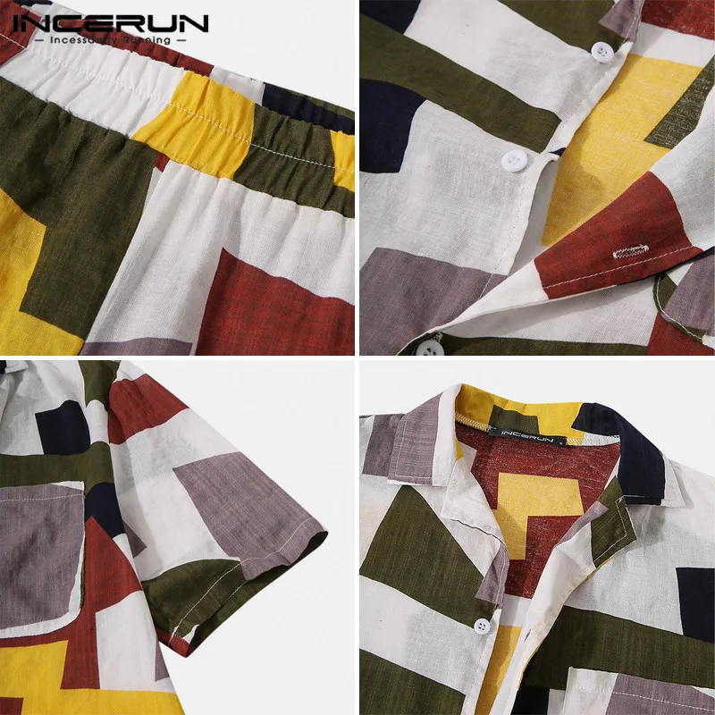 

INCERUN 2021 Men Printed Sets Streetwear Lapel Short Sleeve Chic Shirts Beach Shorts Breathable Cotton Mens Hawaiian Sets S-5XL