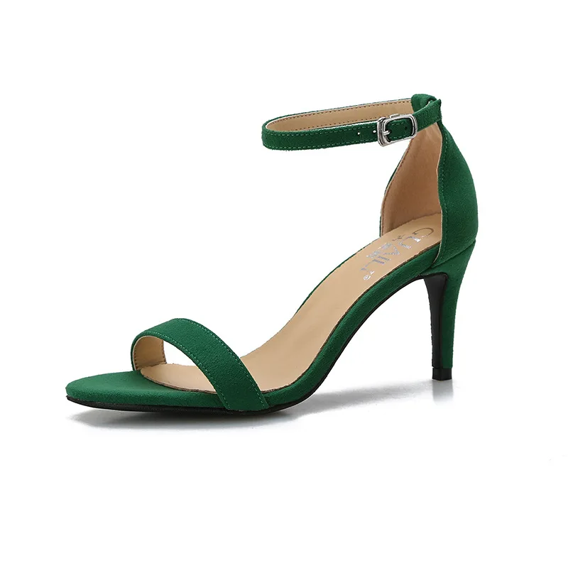 

2021 Korean versatile one line sandals thin heel high heels small women's shoes green shoes women's summer