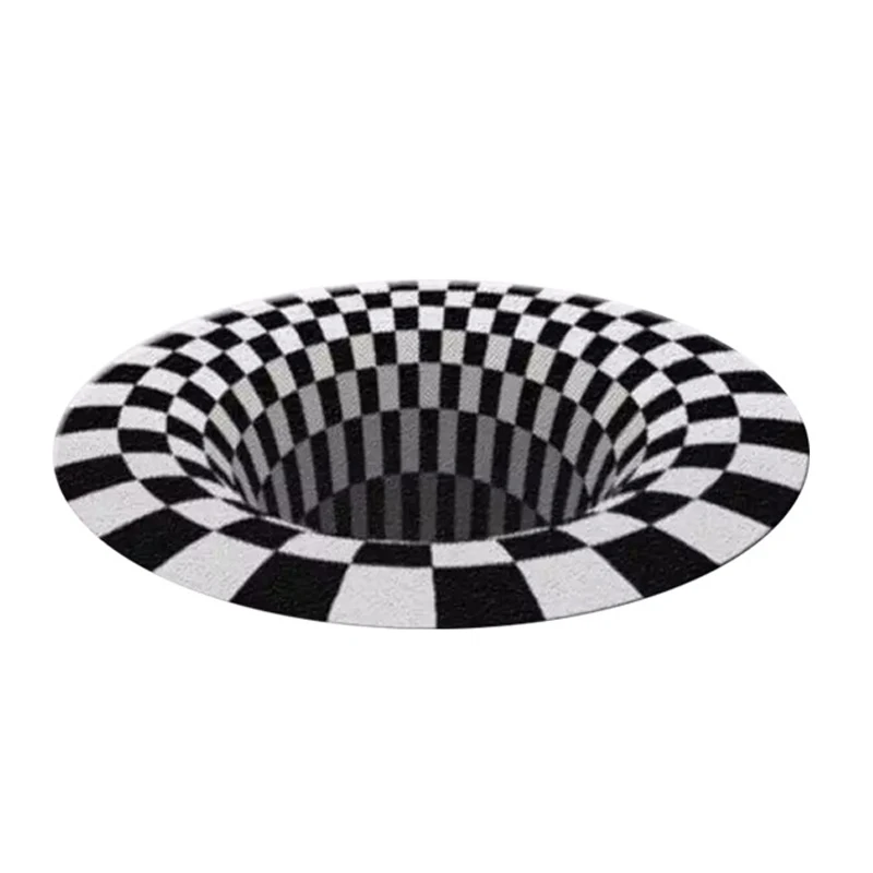 Бездонный ковер с отверстиями круглый черный белый сетка 3D иллюзия вихревой