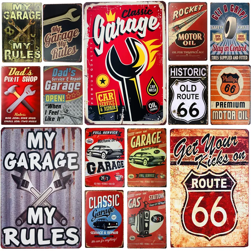 

Garage Tin Sign Motor Car Wrench Pin Up Poster Wall Decor Retro Decorative Metal Sign Plaque Car Station Iron Painting