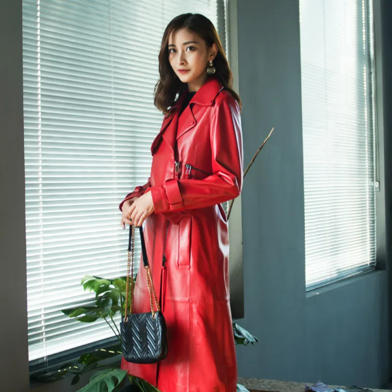 Высококачественная женская кожаная куртка осенняя одежда 2020 корейское длинное
