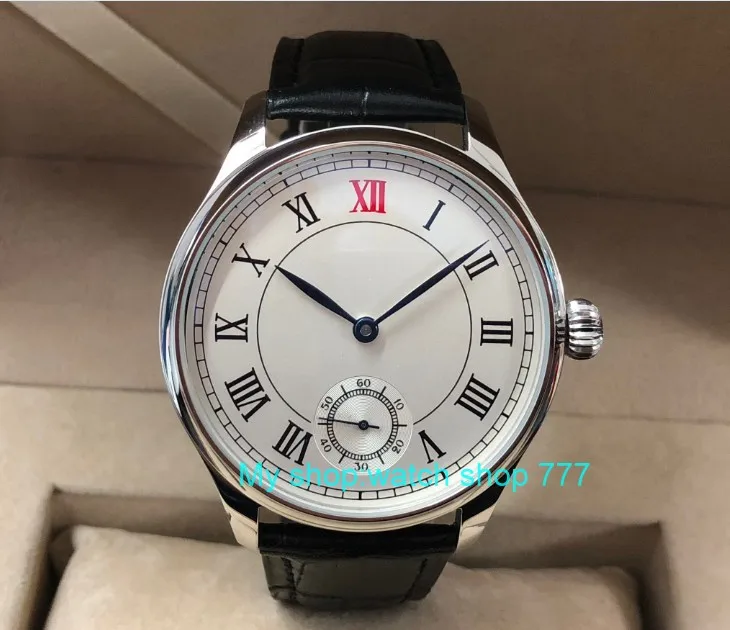 

44mm no logo white dial Asian 6498 17 jewels Mechanical Hand Wind movement men's watch Roman numerals Mechanical watches pa49-8