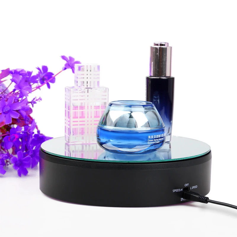 

Rechargeable Turntable Display Stand Round Mirrored 360 Degree Rotating for Photography Jewelry and Collectibles