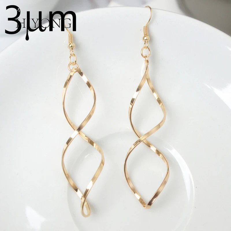 3 мкм модные двойные Висячие серьги для женщин длинные волнистые Высокое