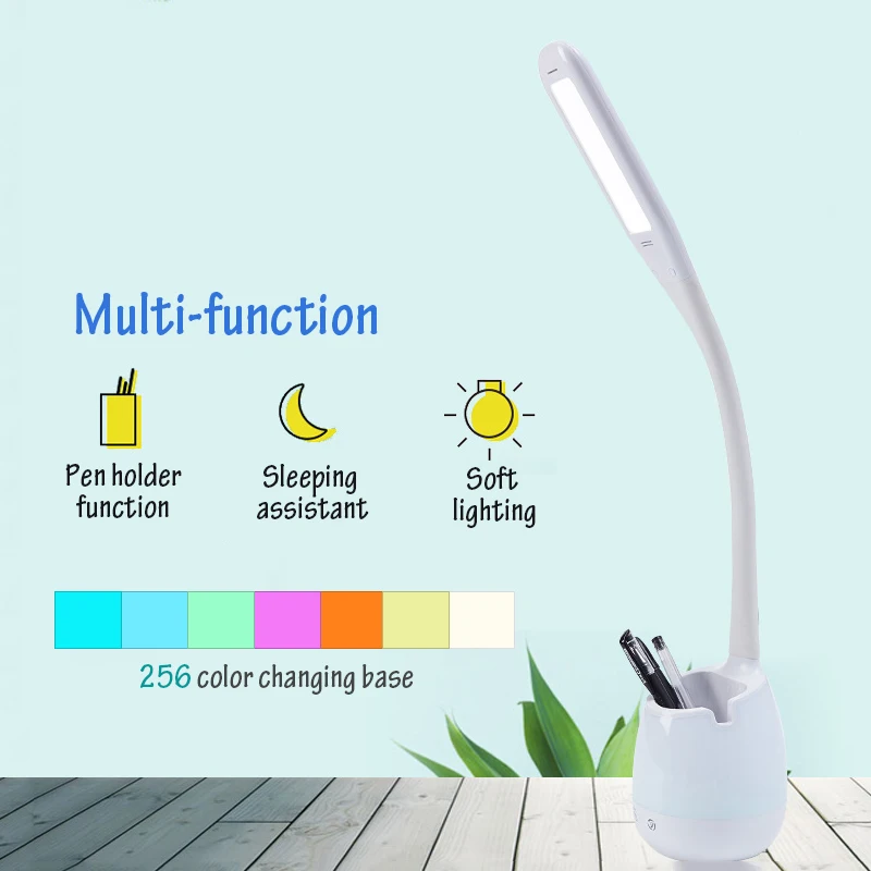 

LED Desk Lamp with Pen Holder Touch Control Table Lamp 7 colors 3-Level Dimmable Desk Light with Colorful Night Light table Lamp