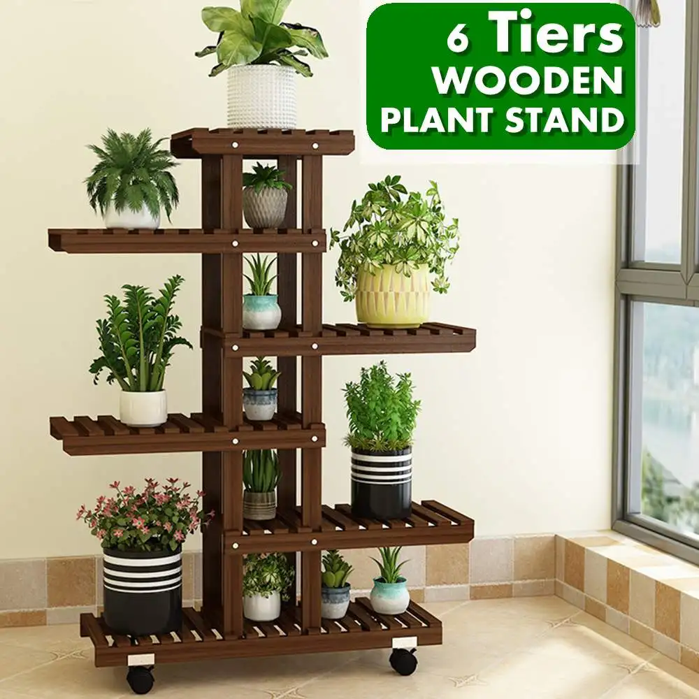 

6 Tiers Wooden Plant Rack 60x25x98cm Bonsai Storage Display Shelf Home Indoor Outdoor Yard Garden Patio Balcony Flower Stands