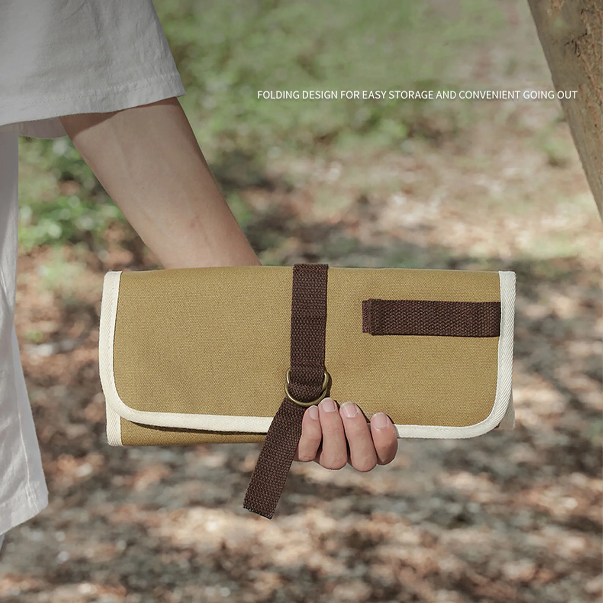 

Outdoor portable picnic tableware storage bag barbecue cooker folding storage hanging canvas storage bag