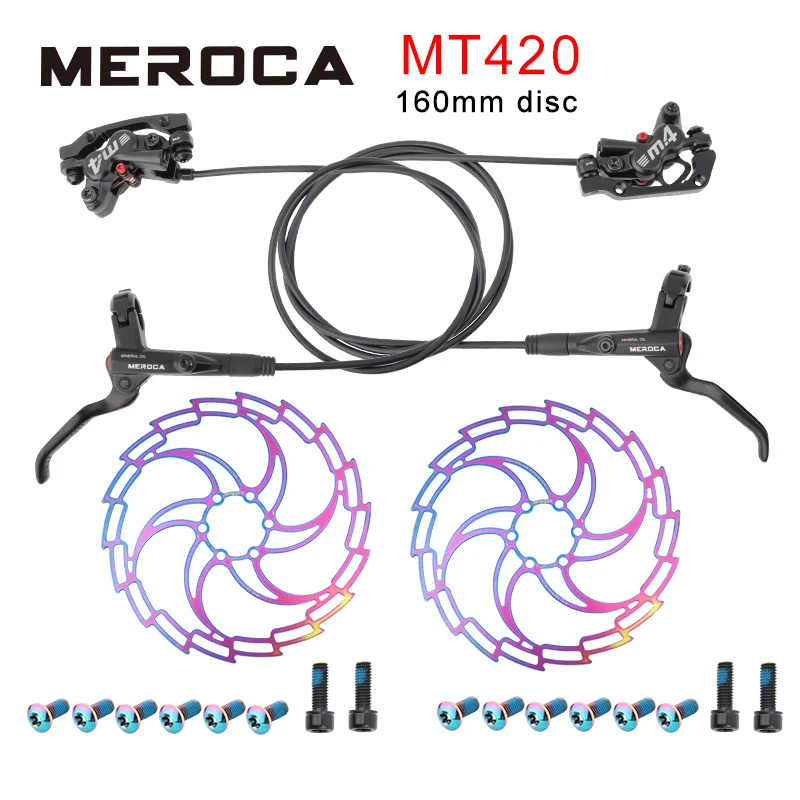 

MEROCA MT420 Mountain Bike Oil Brake 160mm Disc Brake Four Piston Left Rear/Right Front Brake Bicycle Oil Brake