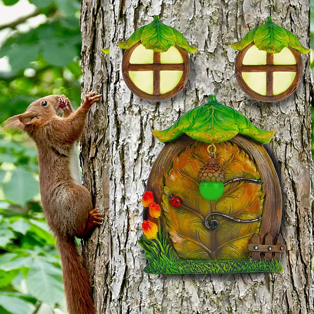 

Miniature Window Door Fairy Gnome Mystical Leaf Shape Micro Landscape Sculpture Yard Art Garden Decoration For Tree Gnome Home