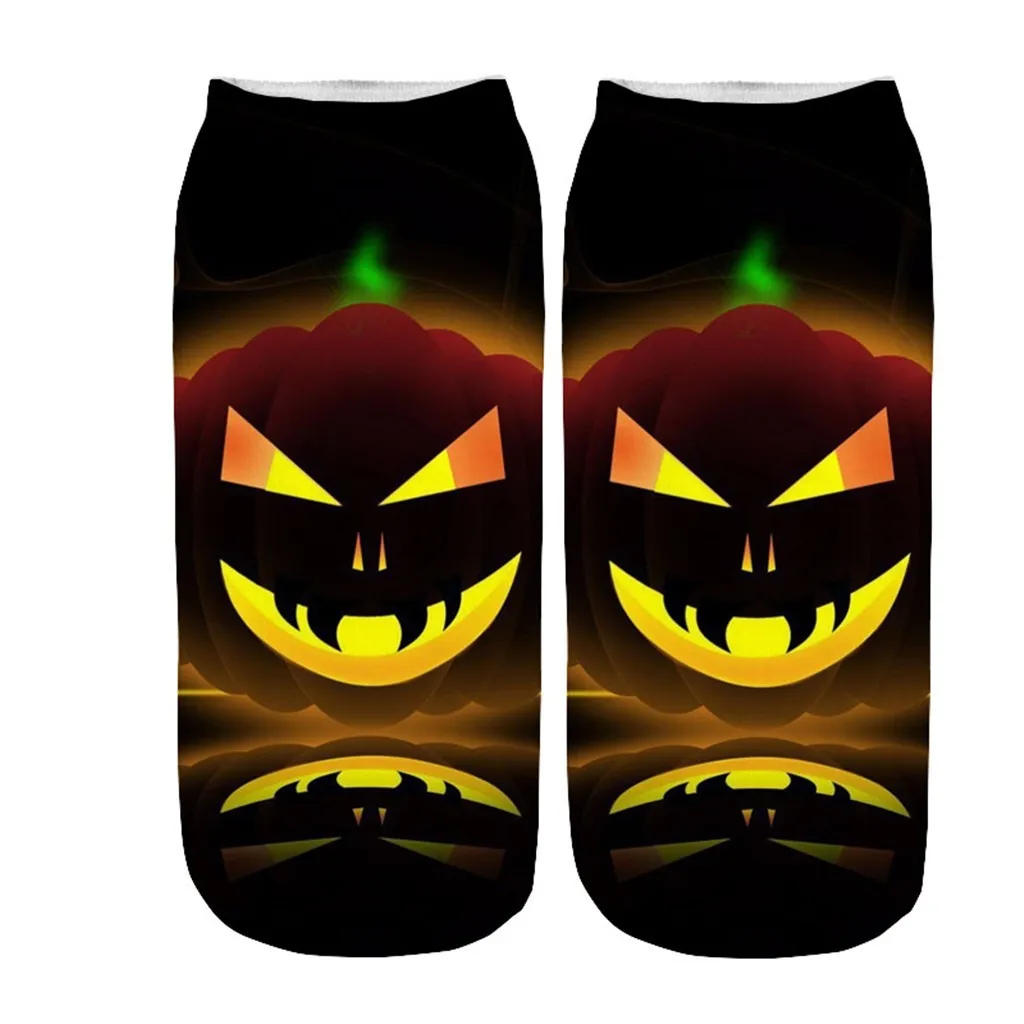 Новые забавные счастливые носки Хэллоуин 3D печатные женские Тыква фонарь шаблон