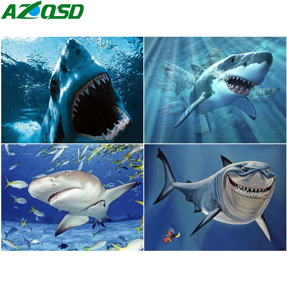 

AZQSD DIY Алмазная картина Акула мозаика полностью квадратная дрель ручная работа алмазная вышивка Продажа животное украшение для дома