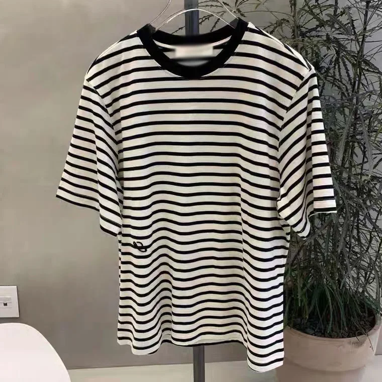 

Новинка лета 2021, женская модная классическая полосатая футболка в западном стиле, универсальная трендовая футболка с коротким рукавом