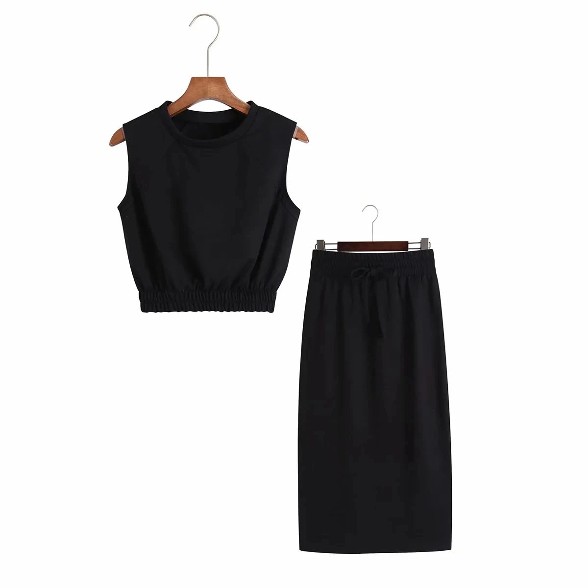 

BBWM Women New summer Fashion Simplicity Solid Color T-shirt Female Round Neck Sleeveless Chic Suits