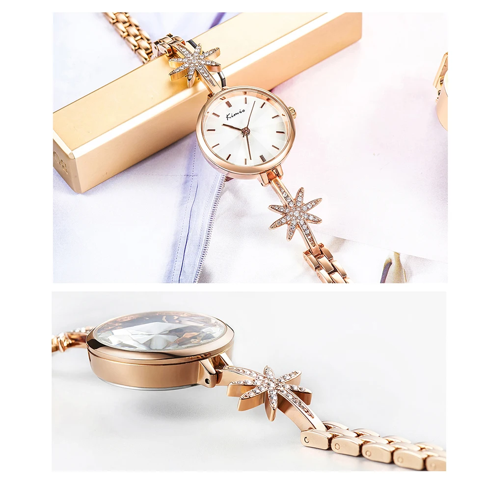

KIMIO Brand Women Crystal Eight Awn Star Bracelet Watches 2018 New Design Ladies Rose Gold Casual Quartz Watch For Girl